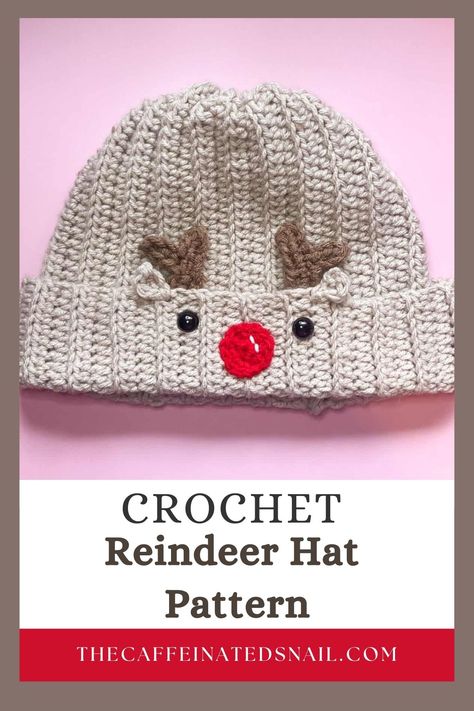 My Crochet Reindeer Hat Pattern is a perfect accessory for this holiday season. I mean what's Christmas without one or two reindeer? Crochet Snowman Hat Pattern, Christmas Tree Hat Crochet Pattern Free, Crochet Christmas Hat Pattern, Crochet Xmas Hats, Crochet Reindeer Hat, Crochet Santa Hat Free Pattern, Snowman Hat Pattern, Baby Christmas Hat, Reindeer Crochet