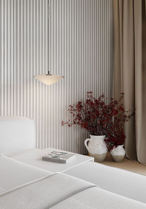 White Slatted Wall, Slat Wall White, White Wood Slat Wall, White Wood Panel Walls, White Slat Wall, White Panel Wall, Wood Wall Paneling, Small Apartment Interior, Wood Slat Wall