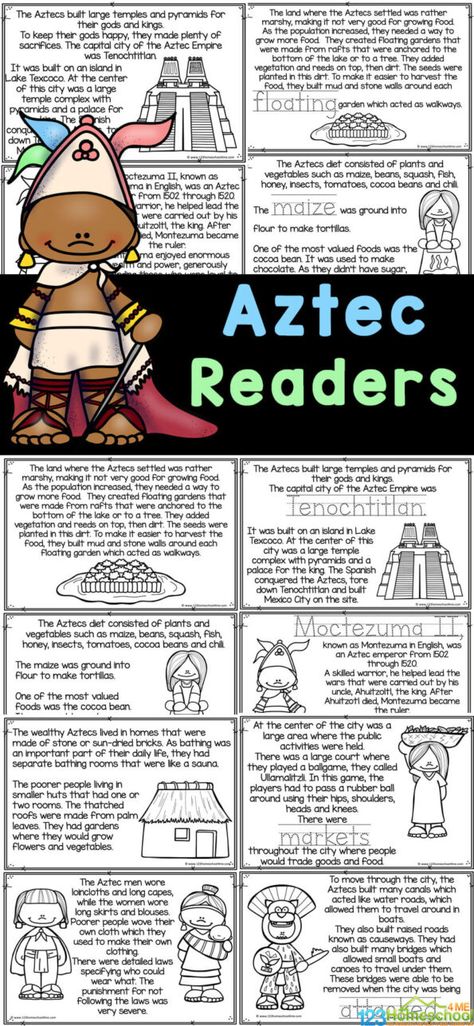 These Aztec worksheets are filled with information about the aztec culture for kids. Simply print the free printable on Aztecs for kids to read and learn as children colour the Aztec coloring pages. These Aztec worksheets are a great way to work on reading skills while learning about the people who lived in Mexico in the 14th and 15th centuries and how they survived in a marshy area. Use this free printable as part of a history or geography study for preschool, pre-k, kindergarten, first grade, Maya Inca Aztec Projects, Mayans For Kids, Aztecs For Kids, Worksheets For Elementary Students, Mexico For Kids, Pta Mom, Ancient Egypt For Kids, History Lessons For Kids, History Printables