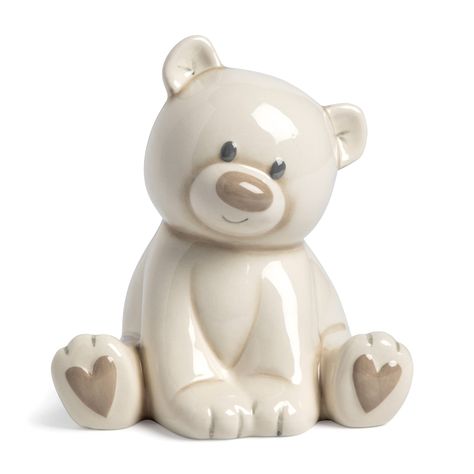 PRICES MAY VARY. Start saving early for your little one with this adorable bank; Ideal for family and friends to put in monetary presents that your little one can add to later Charming teddy bear bank has been designed in a glossy tan and brown finish; Created with sculpted features, darling hearts, and the sweetest expression; Neutral color melds well with any room decor Made from quality ceramic stoneware; Measures approximately 7 x 5.5 inches; Comes equipped with a top coin slot and a removab Teddy Bear Clay Sculpture, Bear Ceramic Sculpture, Teddy Bear Sculpture, Pottery Piggy Bank Ideas, Ceramic Baby Gifts, Clay Figures Cute, Big Ceramics Projects, Aesthetic Piggy Bank, Piggy Bank Aesthetic