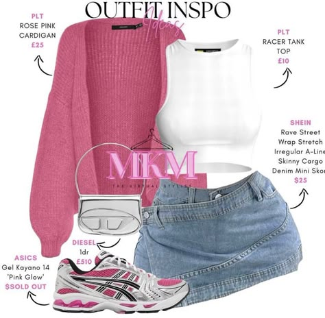 White Outfit Summer, Pink And White Outfit, White Asics, Outfit Ideas Pink, Types Of Aesthetics, Jordan Outfit, Wrapped Skirt, Outfit Sneakers, Silver Bag