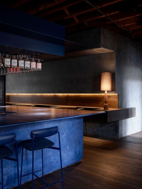 Cocktail Bar Design, Cement Render, Cork Panels, Juniper Berries, Timber Beams, Surry Hills, Bar Interior, Plaster Walls, Timber Flooring