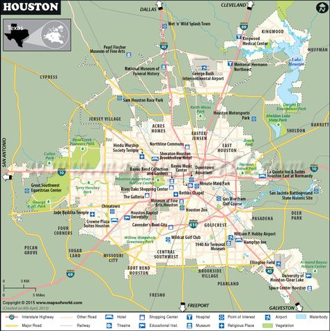 Detailed Houston Map showing major roads, travel destinations, highways, tourist places in Texas state of the USA. Houston Map, Village Park, Houston City, Las Vegas Vacation, Texas Map, Vegas Vacation, Tourist Map, Usa Map, World Cities