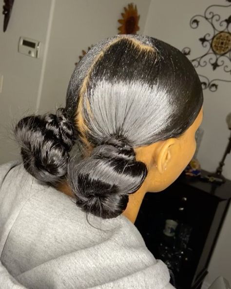 Two Low Ponytails With Swoop, Swoop With 2 Buns, Knot Bun Hairstyles, Bun Hairstyles For Black Women, Slick Styles, Styles Ponytail, Frontal Wig Hairstyles, Knot Bun, Hair Knot