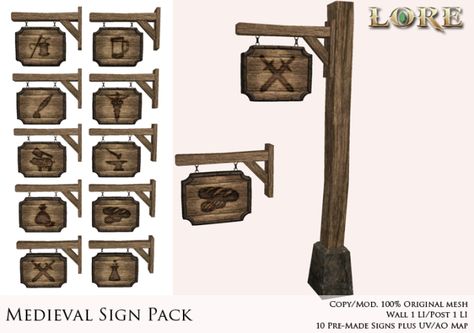 Medieval Signs for We <3 RP! « {LORE} Burned Wood, Building Signs, Tabletop Rpg Maps, Game Props, Food Graphic Design, Minecraft Architecture, Medieval Town, Tabletop Rpg, Diy Signs