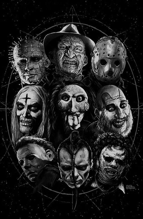 Horror Collage, Horror Villains, Horror Movie Icons, Horror Tattoo, Dark Art Tattoo, Deep Art, Retro Horror, Horror Movie Art, Horror Icons