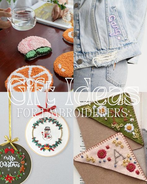 Metallic Embroidery Ideas, Embroidery Ideas For Gifts, Embroidery Gift Ideas Friends, Embrodery Gifts, Embroidered Gifts Ideas Diy, Gifts To Embroider, Embroider Gift Ideas, Small Embroidered Gifts, Christmas Embroidery Gift Ideas