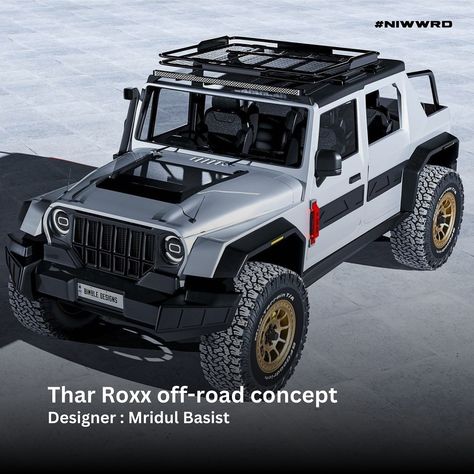 Thar Roxx off-road concept by @bimbledesigns . - Do share your thoughts. - #niwwrd #tharroxx #cardesign #design #tharroxxdesign #tharoffroad #offroad Thar Roxx Modification, Thar Roxx 5door, Thar Car, Thar Jeep, Mahindra Thar, Off Road Vehicle, Transportation Design, Actor Photo, Design Sketch