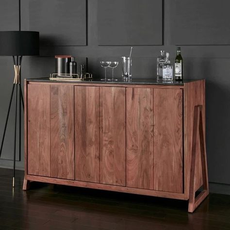 Wine Enthusiast on Instagram: "For those who would prefer a more discrete home bar... we bring you our carousel-style sideboard. The left and right compartments can be fitted with 28-bottle wine coolers, while the middle has space for spirits and other barware. ⁠ ⁠ Learn more about this piece at the link in our bio. #WineEnthusiastLife⁠" Hidden Bar Cabinet, Wine Credenza, Acacia Wood Sideboard, Cocktail Station, Home Bar Rooms, Hidden Bar, Wine Coolers, Beverage Center, Sideboard Bar