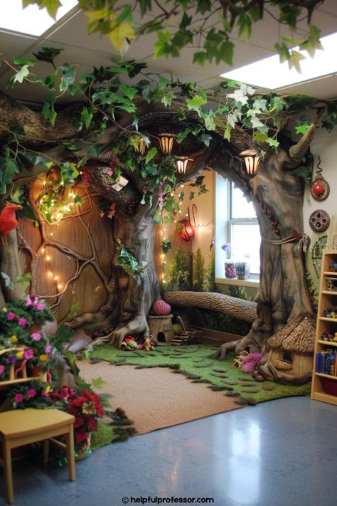 101 Classroom Theme Decoration Ideas (2024) Whimsigoth Classroom, Fantasy Themed Classroom, Fantasy Classroom Theme, Enchanted Classroom Theme, Storybook Classroom Theme, Fairy Classroom Theme, Enchanted Forest Classroom Theme, Fairy Classroom, Cottagecore Classroom