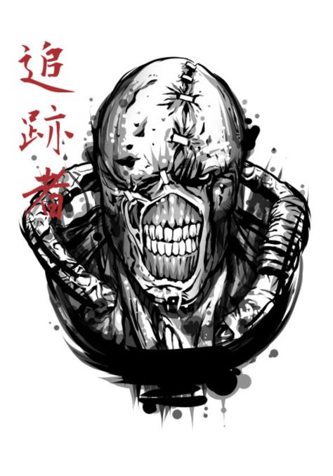 Resident Evil Character Art, Resident Evil Nemesis Art, Resident Evil Drawing, Resident Evil Art, Nemesis Tattoo, Nemesis Resident Evil, Resident Evil Nemesis, Resident Evil Tattoo, Tyrant Resident Evil