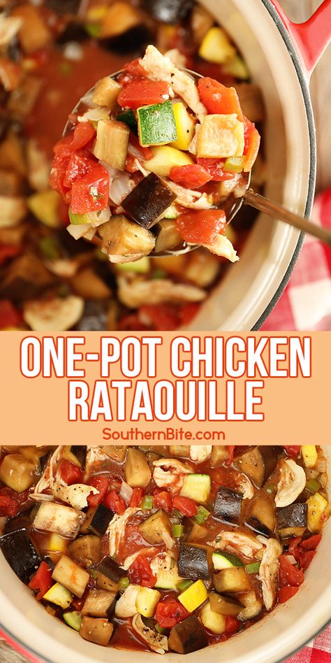 One-Pot Chicken Ratatouille Chicken Ratatouille Recipe, Chicken Ratatouille, One Pot Rice Meals, Foreign Recipes, Easy Ratatouille Recipes, Ratatouille Recipe, Skillet Dishes, Pasta Rice, Classic French Dishes