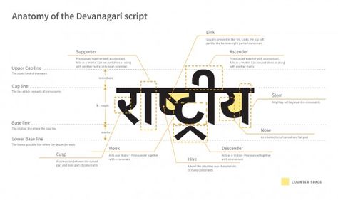 The Anatomy of Devanagari...FeliciaFollum.blogspot.com Type Anatomy, Indian Font, Hindi Font, Alphabet Code, Learn Hindi, Typography Images, Hindi Words, Writing Systems, World Languages