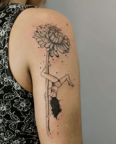 Pole Tattoo Dance, Pole Dancer Tattoo Ideas, Pleaser Heel Tattoo, Aerialist Tattoo, Pole Dancer Tattoo, Dancing Women Tattoo, Aerial Tattoo, Pole Dance Tattoo, Greyscale Tattoo