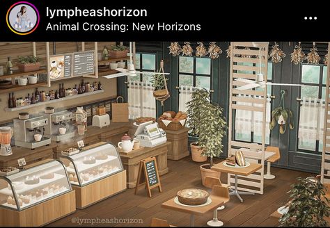 Acnh Interior Design Ideas, Animal Crossing Cafe Ideas Indoor, Acnh House Interior Ideas Living Room, Cafe Design Animal Crossing, Hhp Cafe Ideas, Animal Crossing Restaurant Ideas Dlc, Cafe Ideas Animal Crossing, Cafe Design Acnh, Hhp Cafe Design