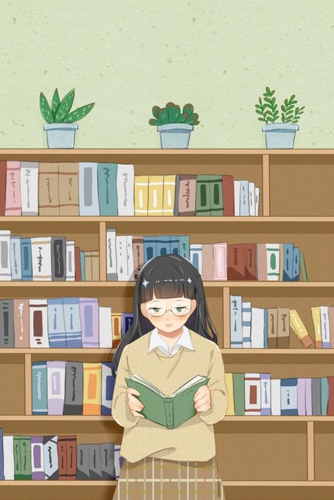 School life high school the university library illustration image University Library, Illustration Background, Girl Reading, School Life, High School, Free Download, University, For Free