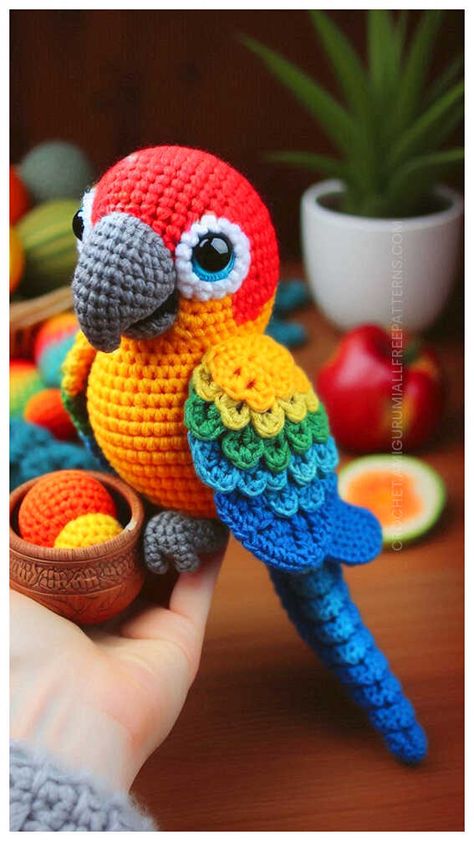 Baby Parrot Bird Amigurumi Crochet Free Pattern Crochet Parrot Free Pattern, Amigurumi Bird Free Pattern, Crochet Bird Patterns Free, Crochet Birds Free Pattern, Crochet Freeform Pattern, Amigurumi Parrot, Bird Crochet Pattern, Crochet Presents, Amigurumi Crochet Free Pattern