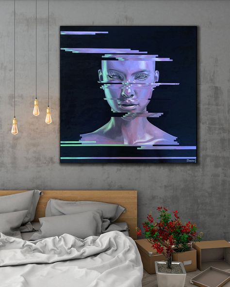 Futuristic Wall Art, Cyberpunk Painting Acrylic, Cyberpunk Abstract Art, Future Wall, Cyberpunk Oil Painting, Futuristic Art, Art Wall Decor, Canvas Giclee, Art Work