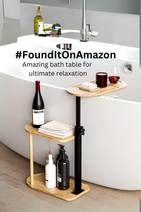 #affiliate 【Freestanding Bath Table】No more worries about the common issues with other bathtub trays, such as tipping, instability, slipping, or not fitting tubs properly! This bathtub caddy stands fully freely, with a compact design perfect for small bathrooms. The tray can rotate 360 degrees, extending directly into the bathtub for convenient use, with an adjustable height of 16.5-32.2 inches, suitable for all types of bathtubs Small Bathroom Table, Stand Alone Bath Tub, Tub Shelf, Bath Tray Caddy, Bath Tub Tray, Bathtub Table, Stand Alone Bathtubs, Bathroom Shelf Organization, Bathroom Table