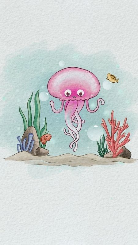 Vintage Jellyfish, Underwater Drawing, Deco Marine, Buddhist Art Drawing, Watercolor Paintings Of Animals, Underwater Painting, Animal Crafts For Kids, Watercolor Art Lessons, Happy Paintings