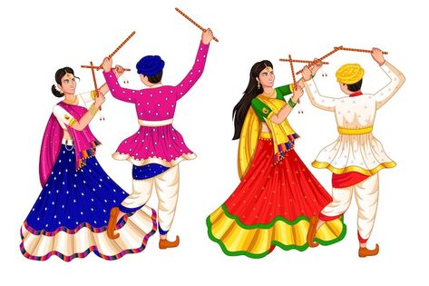 Premium Vector | Dandiya Night, Dancing couples at Navratri, happy Durga Puja and Navratri Garba Images, Dandiya Dance, Ganpati Art, Dandiya Night, Happy Birthday Flower Cake, Birthday Banner Background Hd, Garba Dance, Happy Durga Puja, Kutch Work Designs