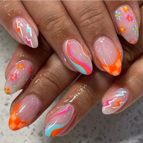 Nail Nail Designs, Teen Nails, Retro Nails, Hippie Nails, Cute Simple Nails, Summery Nails, Girly Acrylic Nails, Designs Nail, Summer Acrylic Nails