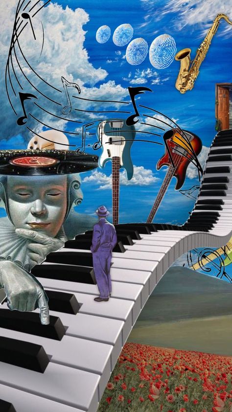 Surrealism Buildings Art, Music Surrealism Art, Trippy Surreal Art, Trippy Dream Art, Colorful Surreal Art, Surreal Music Art, Surreal Building Art, Trippy Music Art, Instrument Asthetic