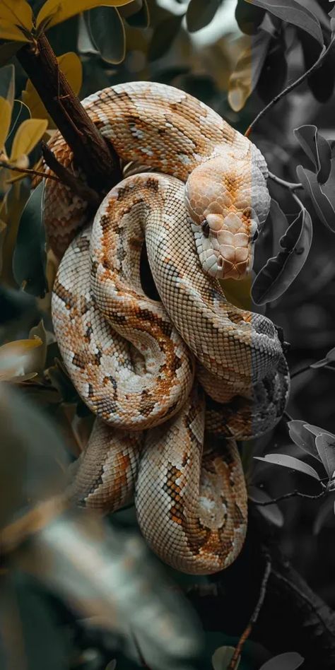 Full Color Image in ai-img-gen.com 🔸 Realistic image, real photo, 8k UHD, light-colored snake rolled up on his body, big, fat and long, o... 🔸 From Midjourney AI Image Snake In Tree, Reptile Aesthetic, Snake Photography, Big Snake, Snake Photos, Big Cats Photography, Animal Photography Wildlife, Capricorn Goat, Giant Snake