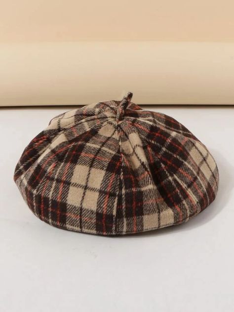 Plaid Pattern Beret | SHEIN USA Dark Academia Accessories, Plaid Beret, Beret Hat, Brown Plaid, Coffee Brown, Vintage Plaid, Shein Style, Trendy Fashion Women, British Style