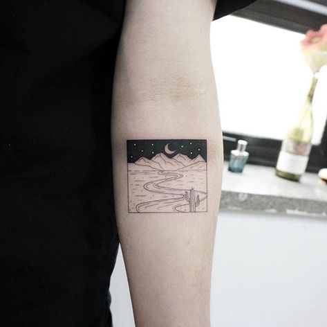 Rectangle Shape Tattoo, Rectangular Tattoo Ideas, Rectangle Tattoo, Night Sky Tattoos, Square Tattoo, River Tattoo, World Map Tattoos, Sky Tattoos, Nerd Tattoo