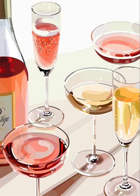 Girly Wall Prints, Wall Illustration Art, Drinks Painting, Drinks Illustration, Luxury Illustration, Project Illustration, Creativity Illustration, Illustration Art Prints, Drink Illustration