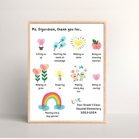 Goodbye Teacher, Thumbprint Art, Fingerprint Art, Teacher Thank You Cards, Art Mignon, Year End, Personalized Teacher Gifts, Rainbow Background, Teacher Thank You