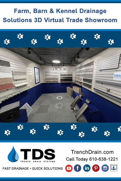 Are you in search of drainage for your farm, barn, kennel, or animal facility? Trench Drain Systems is happy to share our most recent virtual trade showroom featuring drainage solutions for animal facilities. Browse our selection of channels and grates conveniently from your desk. #farm #barn #kennel #vts #tds #trenchdrainsystems #trenchdrains #virtualtradeshowroom #3d Trench Drain Systems, Trench Drain, Drainage Solutions, Farm Barn, In 3d, Drain, Showroom, 3 D, Desk