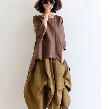 Linen Women Tops – SimpleLinenLife Loose Shirt Outfits Women Casual, Japanese Linen Fashion, Linens Pants, Linen Fashion Women, Linen Chic, Granny Chic Fashion, Clothes Brown, Linen Tunics For Women, Linen Skirts