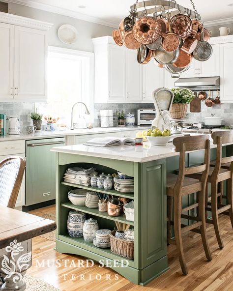 Stone Cottage Homes, Fresh Farmhouse, Dining Room Hutch, Miss Mustard Seed, Miss Mustard Seeds, Green Shades, Kitchen Shelf, Stone Cottage, Kitchen Makeover