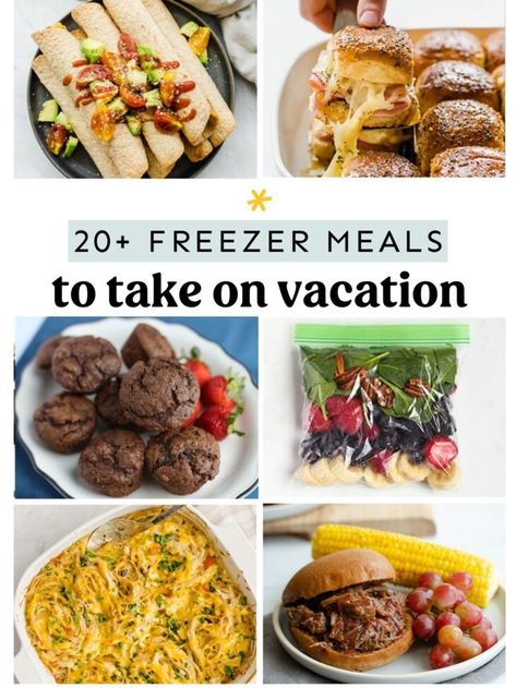 Ready to save money and time in the kitchen while on vacation? Freezer meals are the answer! I've rounded up the best freezer meals to take on vacation, as well as expert tips for prepping and transporting them, too.    #mealprep #freezermeals #freezercooking #vacationrecipes Travel Food Make Ahead Plane, Crockpot Vacation Meals, Quick Vacation Meals, Easy Meals For Vacation, Meals To Take On Vacation, Make Ahead Meals For Vacation, Meals For Vacation, Easy Vacation Meals, Vacation Meal Planning