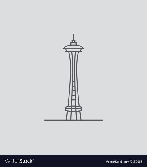 Space Needle Tattoo, Line Art Quotes, Christmas Sticker Ideas, Diy Gift Tags, World Landmarks, Space Needle Seattle, Art Journal Prompts, Bff Tattoos, Line Vector