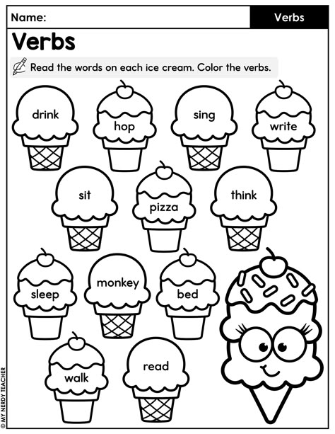 Verbs Worksheets Grade 1 2 3 (present, past, and future) If you're looking for grammar worksheets and activities, this bundle is for you. It can be used for Kindergarten, 1st grade, 2nd grade, 3rd grade, and even 4th grade kids. The grammar activities are perfect for elementary kids. Includes common and proper nouns, plural and singural nouns, verbs and irregular verbs, adjectives, adverbs, punctuation, Contractions & Conjunctions, Pronouns & Articles, Prepositions and Complete Sentences. Verbs Activities For Kindergarten, Homeschool Worksheets Free 1st Grade, Verbs Worksheet For Kindergarten, 1st Grade Language Arts Worksheets, Verb Worksheets 3rd Grade, Verb Worksheets For Grade 1, Grade 2 English Worksheets Grammar, Grammar Worksheets 3rd Grade, Verb To Be Worksheets