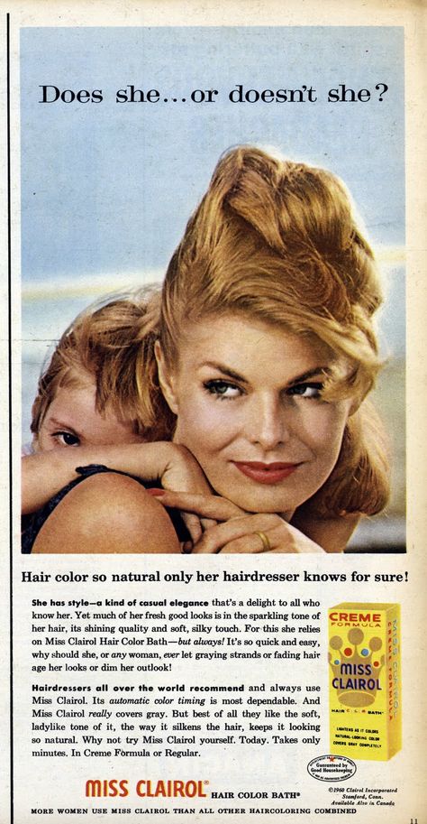 Miss Clairol Hair Dye Vidal Sassoon Hair Color, Clairol Hair Color, Clairol Hair, Clairol Natural, Bottle Blonde, At Home Hair Color, Beauty Ad, Vintage Cosmetics, Best Ads