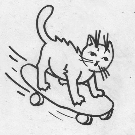 Lofi Tattoo, Cat On Skateboard, Tattoo Art Ideas, Drawing Of Cat, Cats Sketch, Skate Tattoo, Skateboard Tattoo, Cats Funny Cartoon, Cat Skateboard