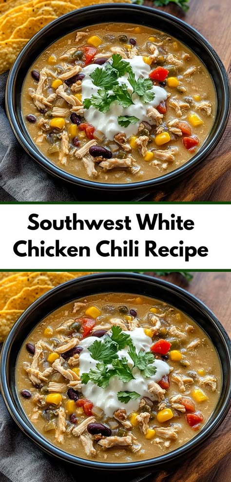 Need chicken recipes healthy and flavorful? This Southwest White Chicken Chili recipe is ideal! Perfect for slow cooker or Instant Pot, this easy chili recipe is great for dinner recipes and family meals. Healthy Chili Instant Pot Recipes, Creamy Chicken Chilli, White Chicken Chili With Rotel Tomatoes, White Chicken Chili For A Crowd, Instant Pot Chicken Chili, Queso Chicken Chili, Southwestern Chicken Chili, Crock Pot Chicken Chili Recipes, Instant Pot White Chicken Chili With Frozen Chicken