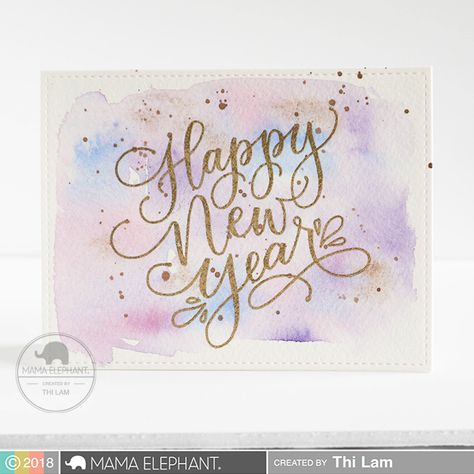 New Years Eve Messages, Happy New Year Calligraphy, New Year Cards Handmade, New Year Wishes Cards, New Year Calligraphy, New Year's Drawings, Happy New Year Letter, New Year Card Design, Mama Elephant Cards