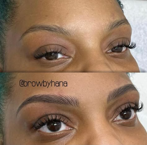 Threaded Eyebrows Before And After, Eyebrows Fill In, Microbladed Eyebrows Black Women, Eyebrow Arch Shape Black Women, Eyebrow Lamination Black Women, Natural Tinted Eyebrows, Eyebrow Shading Tattoo, Laminated Eyebrows Black Women, Microblading Black Women