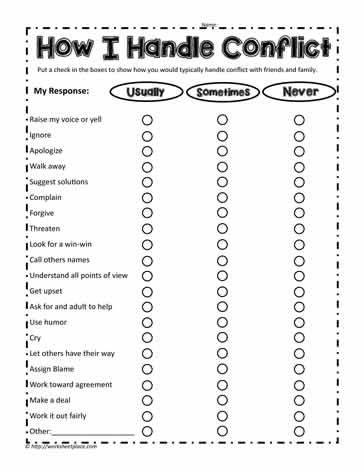 How I Handle Conflict How I Handle Conflict Worksheet, Sibling Conflict Worksheets, Conflict Resolution Activities For Work, Middle School Social Work, Sibling Conflict Resolution Activities, Seeking Safety Group Activities, Conflict Management Activities, Conflict Resolution Activities For Kids, Conflict Resolution Activities For Teens