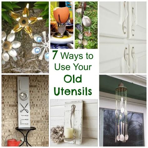 7 Ways to Use Your Old Utensils – Recycled Crafts Repurpose Old Silverware, Kitchen Utensil Art, What To Do With Old Silverware, Utensil Crafts, Diy Silverware Crafts, Easy Plastic Bottle Crafts, Fork Crafts, Rustic Boutique, Spoon Jewelry Diy