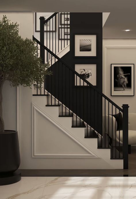 White And Black Home Interior, Hallway Ideas Black And White, Black And White House Aesthetic, Black And White House Interior, Black And White House Decor, Black House Inside, Mansion Black And White, Black And White House Interior Decor, Black Home Aesthetic