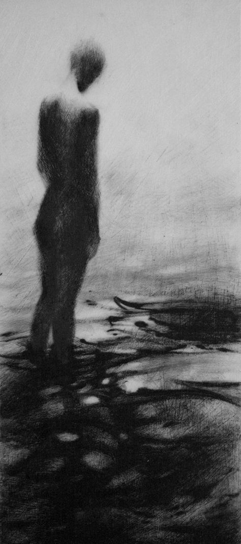 Clara Lieu, lithographic crayon on Dura-Lar.  This drawing is from "Wading", a project that presents the most severe form of isolation as loneliness that is experienced when physically surrounded by other people. The presence of others is what can intensify the experience of loneliness for an individual.  I visually portray loneliness as the experience of feeling unseen and unknown within a group. Art Representing Loneliness, Quiet Drawing, Feeling Unseen, Gothic Drawings, Istoria Artei, Arte Grunge, Arte Peculiar, Charcoal Drawings, Ange Demon