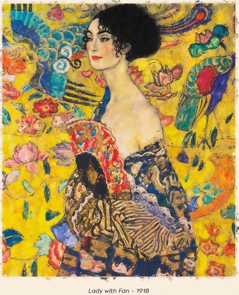 Klimt Aesthetic, Relaxed Pose, Fan Poster, Leaf Patterns, Beautiful Oil Paintings, Swirl Pattern, Loose Waves, Gustav Klimt, A Lady