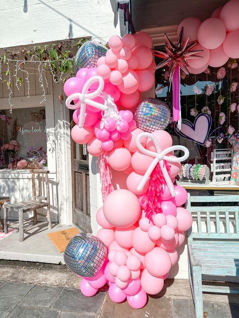 Floating Bows Backdrop, Balloon Bow Garland, Bow Balloon Garland, Preppy Pink Balloon Arch, Pink Bow Balloon Arch, Barbie Birthday Party, Bday Party Theme, Event Backdrop, Balloon Wall