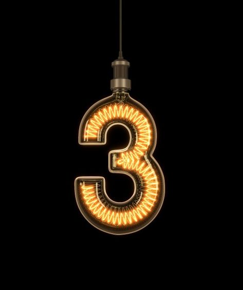 Number 3, alphabet made of light bulb. | Premium Photo #Freepik #photo #background #abstract #light #character Every Last Word, 3d Numbers, Alphabet E, Epic Drawings, Letter Art Design, Beautiful Angels Pictures, Number Three, 3d Visual, Logo Design Typography